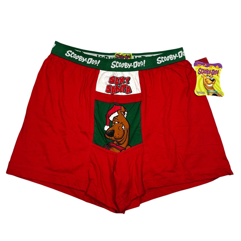 VTG Y2K Scooby-Doo Mens Sexy Santa Christmas Boxer Shorts Red Green Large